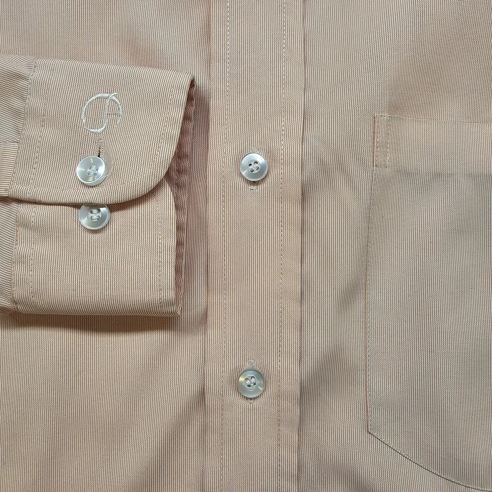 Gold‎ Cuff Men's Dress Shirt Size 40 Peach Tan Long Sleeve Button Front